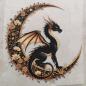 Preview: Bügelbild Drache floraler Mond gold