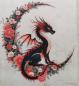 Preview: Bügelbild Drache floraler Mond rot