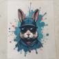 Preview: Bügelbild Splash-Hase blau-rot