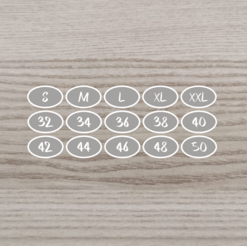 Bügelbild Größenlabel 20 Stück Erwachsene