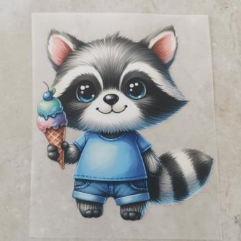 Bügelbild Waschbär mit Eis