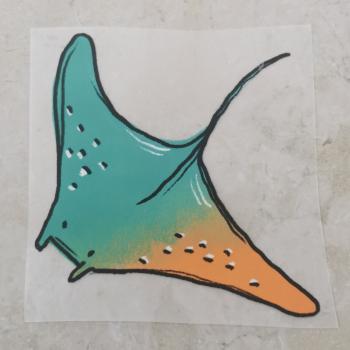 Bügelbild Rochen orange-türkis