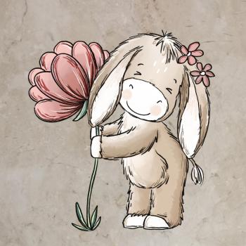 Bügelbild Eselliebe rosa Blume