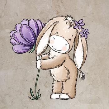 Bügelbild Eselliebe lila Blume