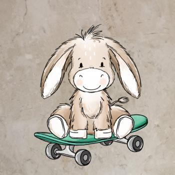 Bügelbild Eselliebe auf Skateboard