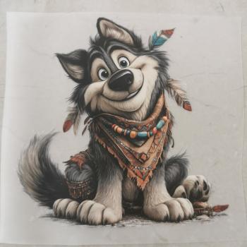 Bügelbild Hund Halstuch sitzend bunt