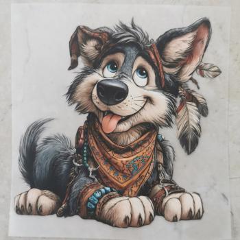 Bügelbild Hund Halstuch liegend bunt