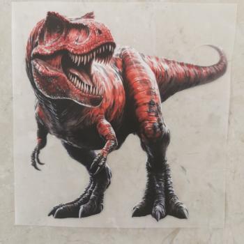 Bügelbild roter T-Rex Seitenblick
