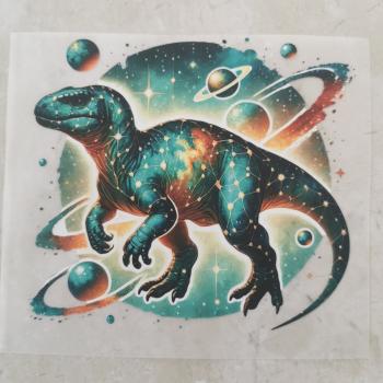 Bügelbild Galaxydino türkis