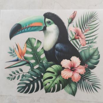 Bügelbild floraler Tukan rosa