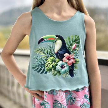 Preview: Bügelbild floraler Tukan rosa-türkis