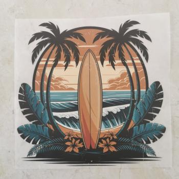 Bügelbild Surfbrett Palmen