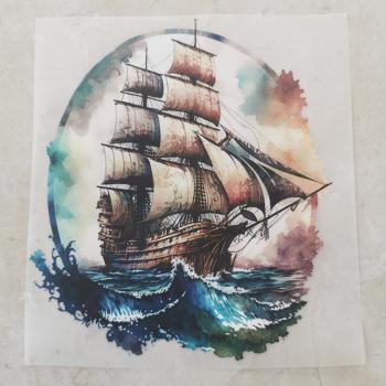 Bügelbild Vintage-Schiff oval