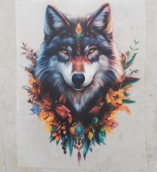 Bügelbild Wolfblick floral