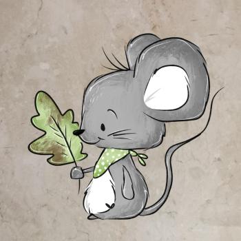 Bügelbild Maus Blatt Herbstgeflüster