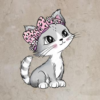 Bügelbild Katze grau sitzend