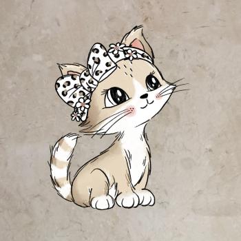 Bügelbild Katze hell, sitzend Schleife