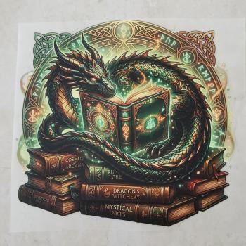 Bügelbild Bücherdrache grün