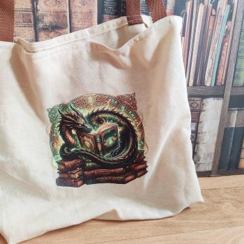 Preview: Bügelbild Bücherdrache grün