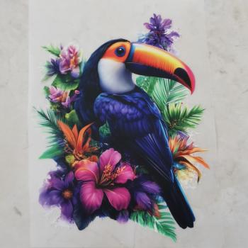 Bügelbild sitzender Tukan Blumen