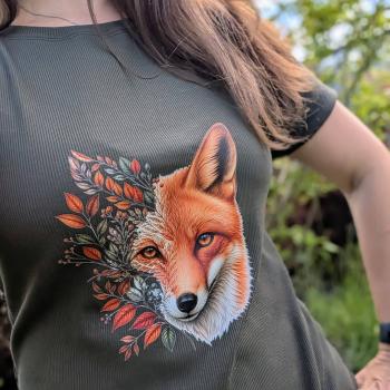 Preview: Bügelbild Fuchskopf Blätter