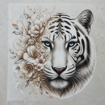 Bügelbild weißer Tigerkopf floral