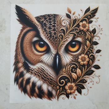 Bügelbild Eulenkopf floral