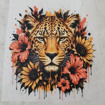 Bügelbild Gepard in Blumen