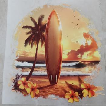 Bügelbild Sunset-Surfbrett