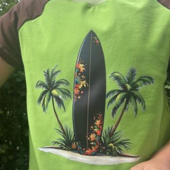 Preview: Bügelbild Surfbrett Palmen