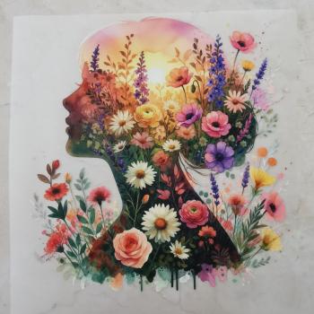 Bügelbild Frauenkopf Feldblumen