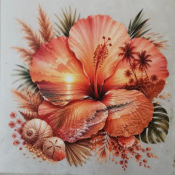 Bügelbild Sunset-Hibiskus Muscheln