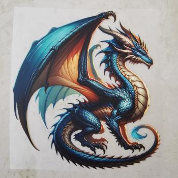 Bügelbild blau-brauner Drache