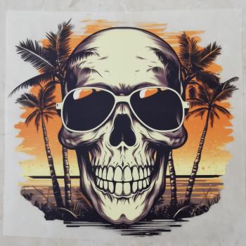 Bügelbild Sunset Skull schwarze Brille
