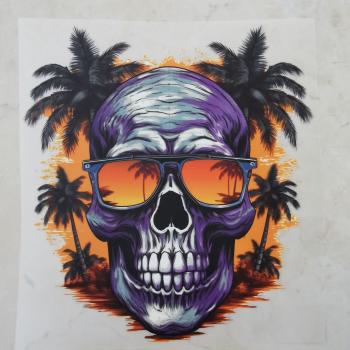 Bügelbild Sunset Skull orangefarbene Brille