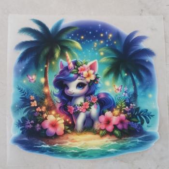 Bügelbild tropisches Einhorn türkis