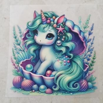 Bügelbild Einhorn in Muschel