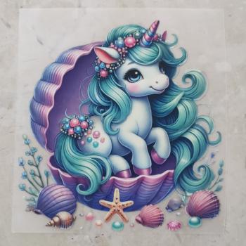 Bügelbild Einhorn in Muschel mit Seestern