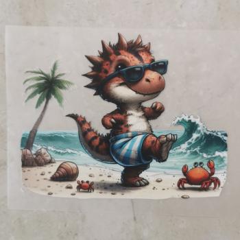 Bügelbild Stranddino tanzend Palme