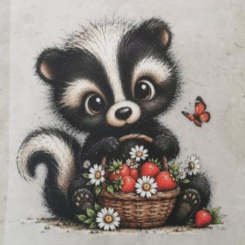 Bügelbild Stinktier Erdbeerkorb