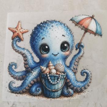 Bügelbild Oktopus mit Muscheleimer