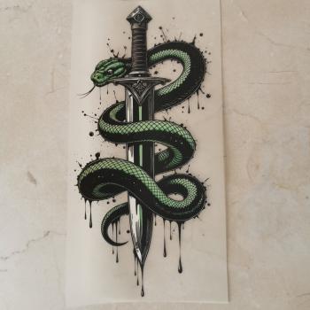 Bügelbild Schlange am Schwert