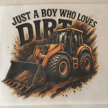 Bügelbild Junge liebt Schmutz (Tieflader)