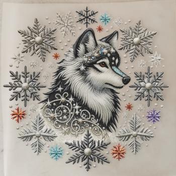 Bügelbild Schneeflocken-Wolf