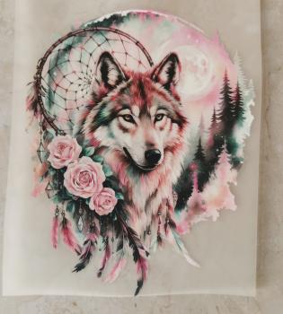 Bügelbild Wolf romantischer Traumfänger