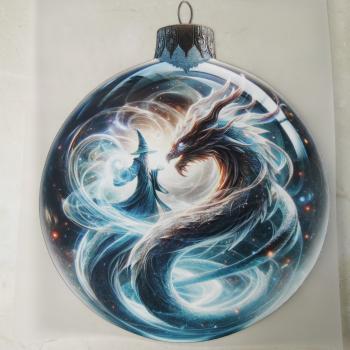 Bügelbild magische Kugel Zauberer und Drache