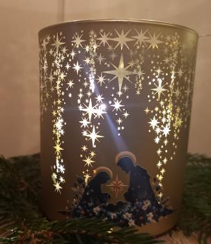 Preview: Bügelbild Krippenszene floral blau-weiß