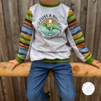 Preview: Bügelbild Junge liebt Dinos