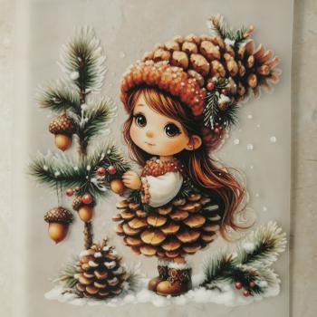 Bügelbild Tannzapfenmädchen am Nadelbaum