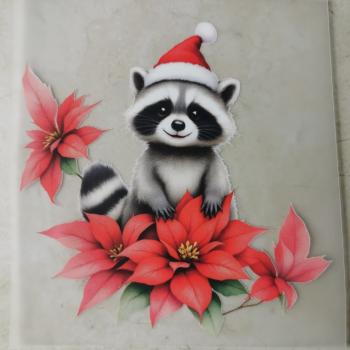 Bügelbild neugieriger Waschbär Weihnachtsstern